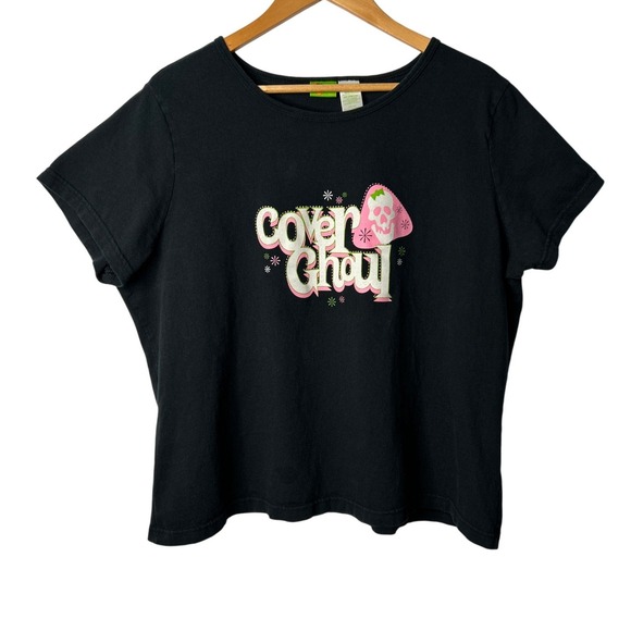Wrights Tops - Vtg Y2K Cover Ghoul Halloween Skull Mushroom Graphic Tee XL/1X Boxy Pastel Goth